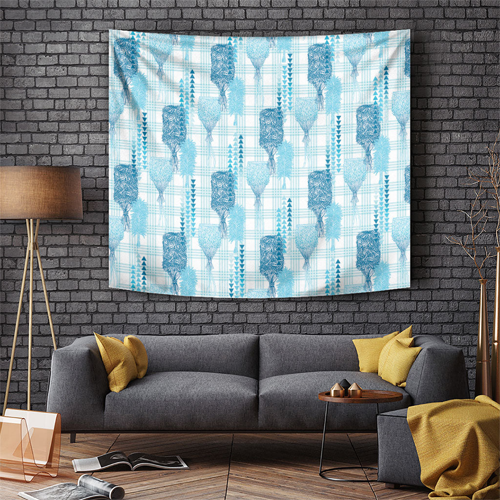 Aloha Hawaii Vintage Kahili Pa'a Lima Tapestry Palaka Print Oceanic Turquoise LT7 Turquoise - Polynesian Pride