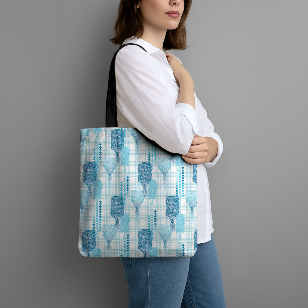 Aloha Hawaii Vintage Kahili Pa'a Lima Tote Bag Palaka Print Oceanic Turquoise