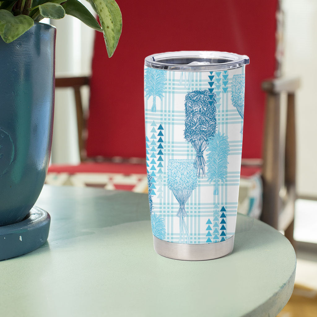 Aloha Hawaii Vintage Kahili Pa'a Lima Tumbler Cup Palaka Print Oceanic Turquoise