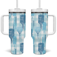 Aloha Hawaii Vintage Kahili Pa'a Lima Tumbler With Handle Palaka Print Oceanic Turquoise