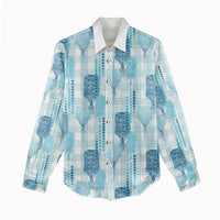 Aloha Hawaii Vintage Kahili Pa'a Lima Women Casual Shirt Palaka Print Oceanic Turquoise