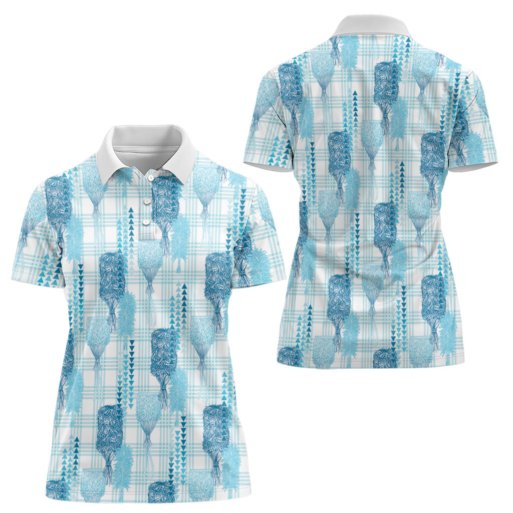 Aloha Hawaii Vintage Kahili Pa'a Lima Women Polo Shirt Palaka Print Oceanic Turquoise