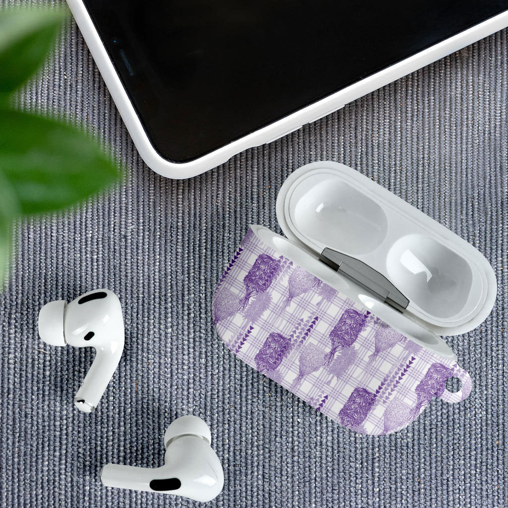 Aloha Hawaii Vintage Kahili Pa'a Lima AirPods Case Palaka Print Pastel Lavender
