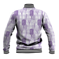 Aloha Hawaii Vintage Kahili Pa'a Lima Baseball Jacket Palaka Print Pastel Lavender