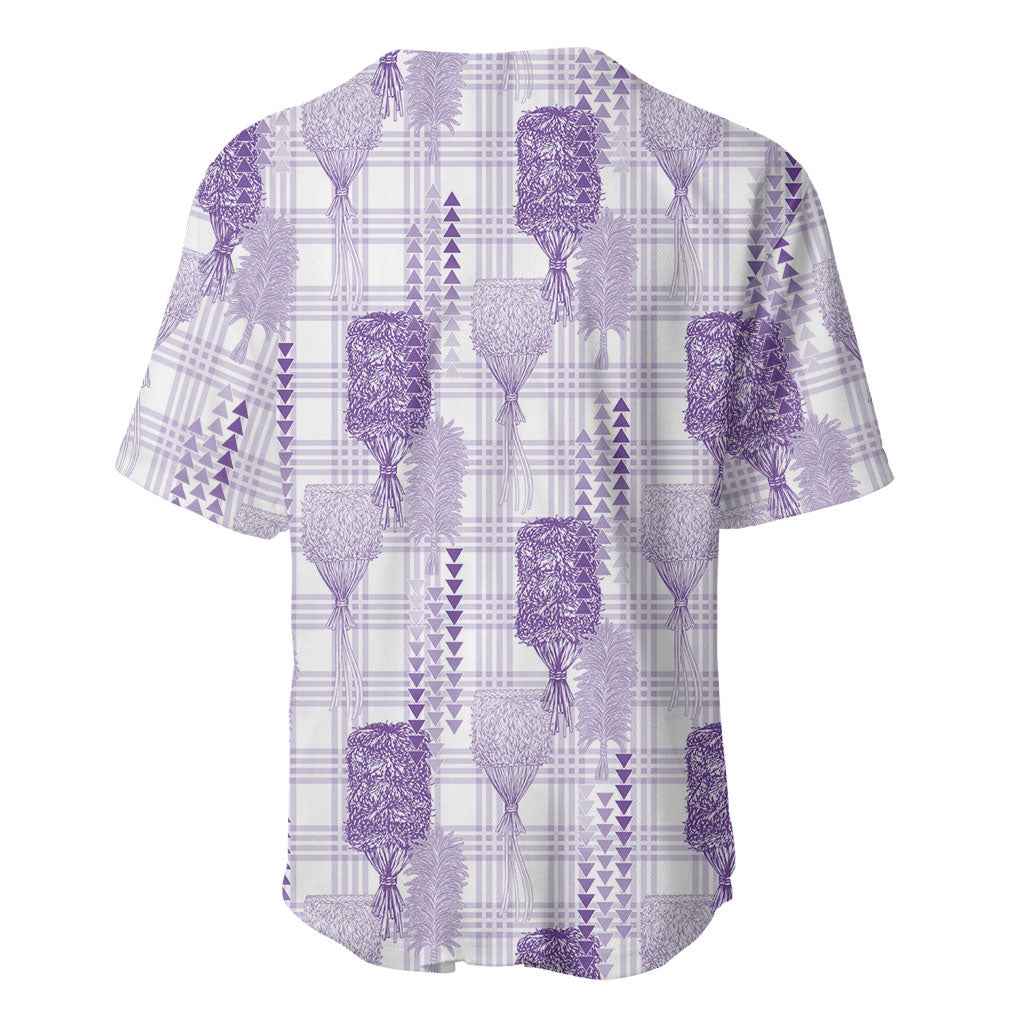 Aloha Hawaii Vintage Kahili Pa'a Lima Baseball Jersey Palaka Print Pastel Lavender