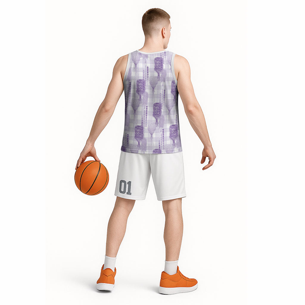 Aloha Hawaii Vintage Kahili Pa'a Lima Basketball Jersey Palaka Print Pastel Lavender