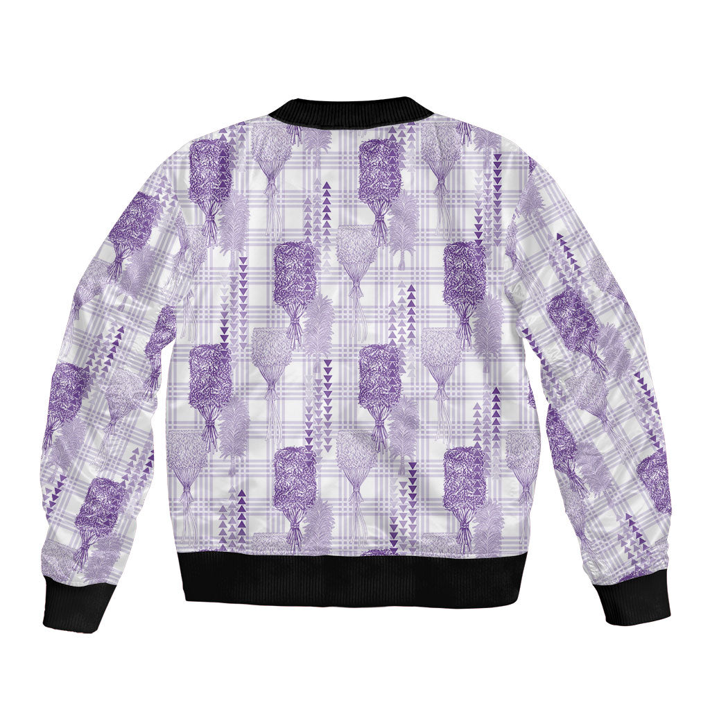 Aloha Hawaii Vintage Kahili Pa'a Lima Bomber Jacket Palaka Print Pastel Lavender