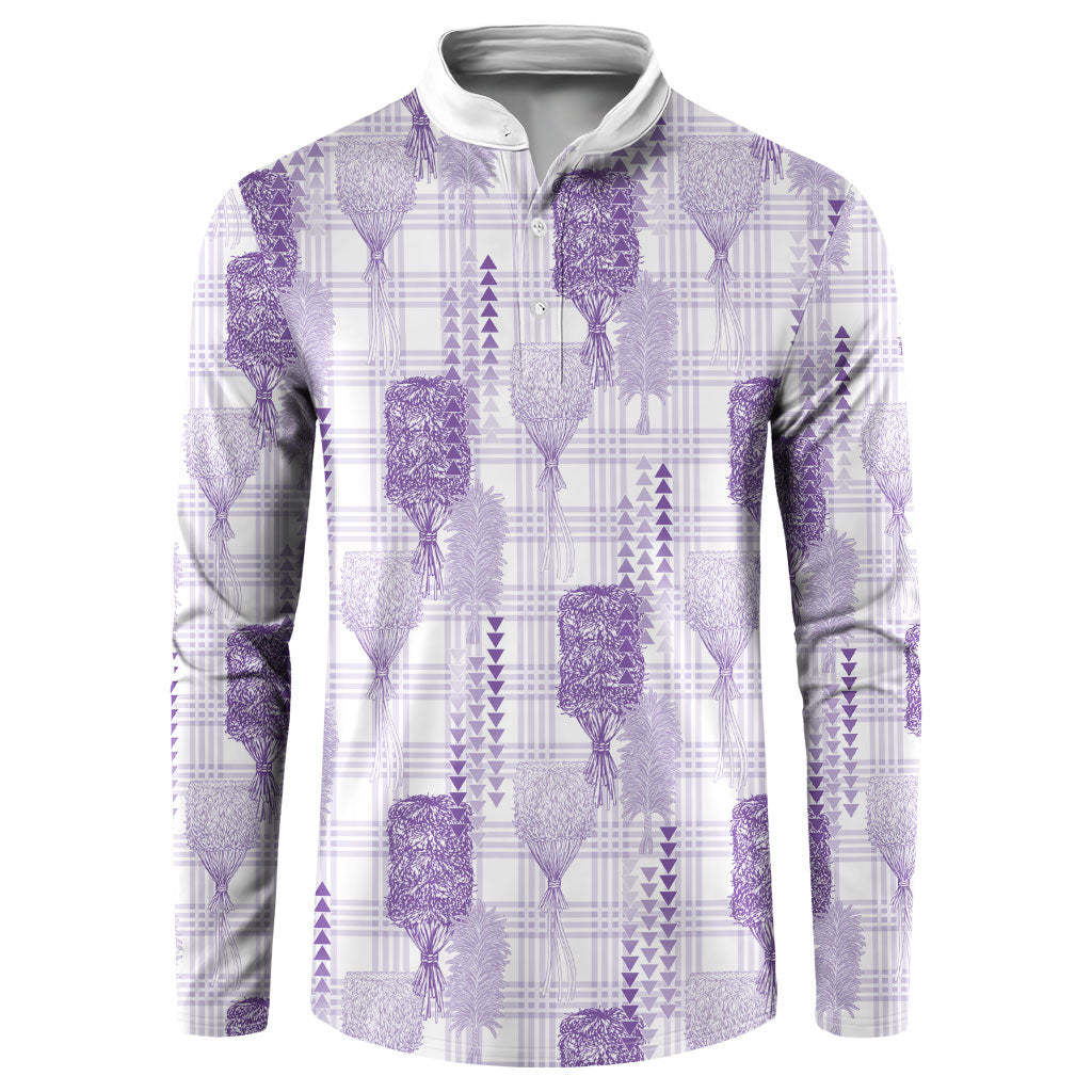Aloha Hawaii Vintage Kahili Pa'a Lima Button Sweatshirt Palaka Print Pastel Lavender