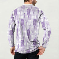Aloha Hawaii Vintage Kahili Pa'a Lima Button Sweatshirt Palaka Print Pastel Lavender