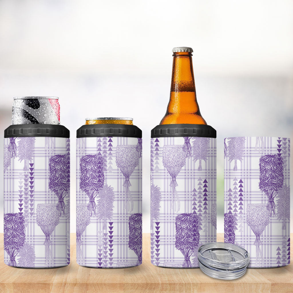 Aloha Hawaii Vintage Kahili Pa'a Lima 4 in 1 Can Cooler Tumbler Palaka Print Pastel Lavender