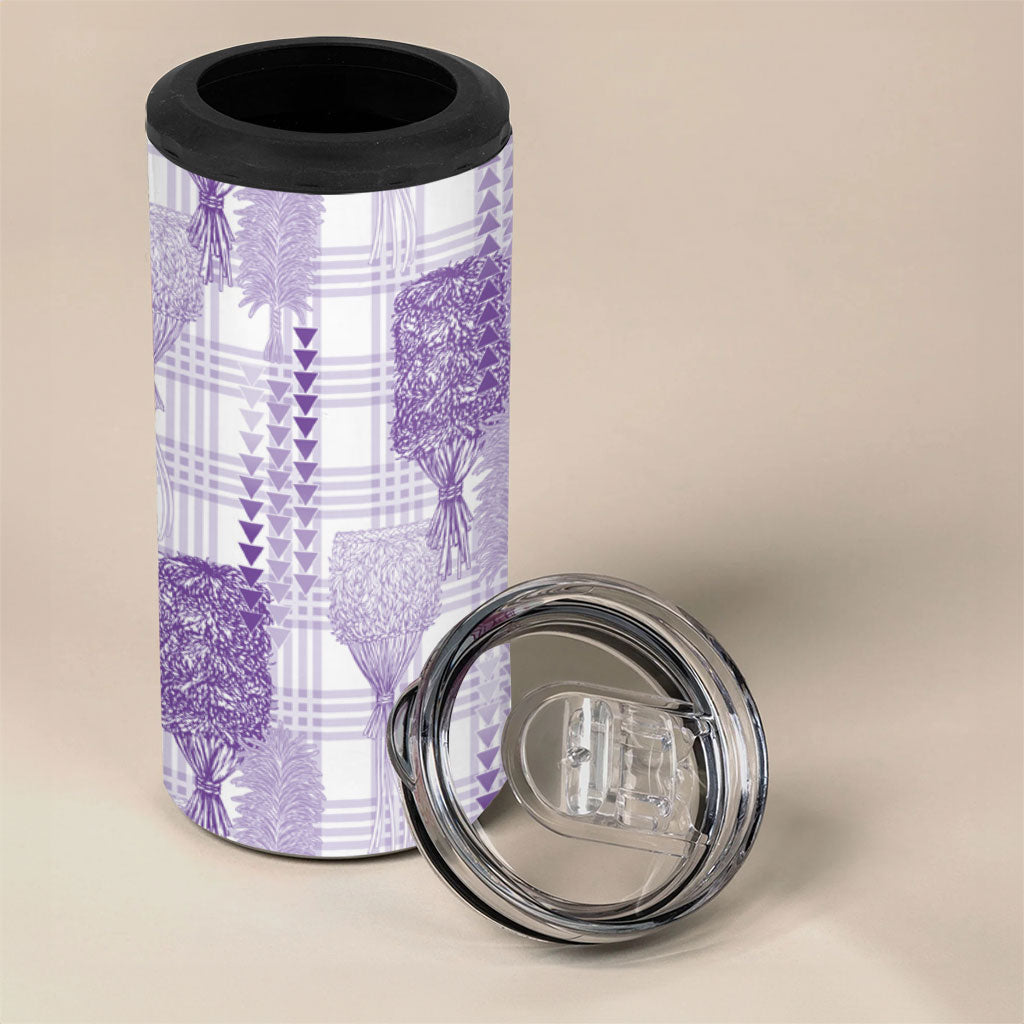 Aloha Hawaii Vintage Kahili Pa'a Lima 4 in 1 Can Cooler Tumbler Palaka Print Pastel Lavender