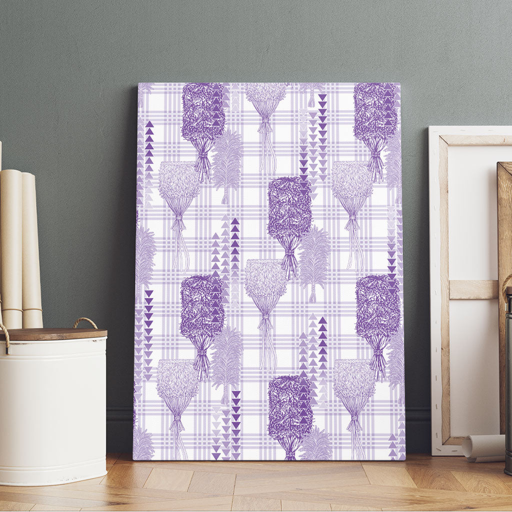 Aloha Hawaii Vintage Kahili Pa'a Lima Canvas Wall Art Palaka Print Pastel Lavender