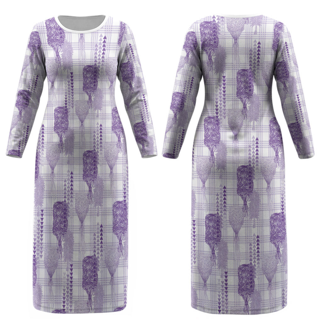Aloha Hawaii Vintage Kahili Pa'a Lima Couples Matching Long Sleeve Bodycon Dress and Long Sleeve Button Shirt Palaka Print Pastel Lavender