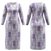 Aloha Hawaii Vintage Kahili Pa'a Lima Couples Matching Long Sleeve Bodycon Dress and Long Sleeve Button Shirt Palaka Print Pastel Lavender