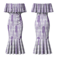Aloha Hawaii Vintage Kahili Pa'a Lima Couples Matching Mermaid Dress and Long Sleeve Button Shirt Palaka Print Pastel Lavender