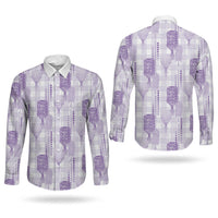 Aloha Hawaii Vintage Kahili Pa'a Lima Couples Matching Off Shoulder Short Dress and Long Sleeve Button Shirt Palaka Print Pastel Lavender