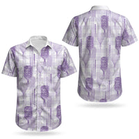 Aloha Hawaii Vintage Kahili Pa'a Lima Couples Matching Off The Shoulder Long Sleeve Dress and Hawaiian Shirt Palaka Print Pastel Lavender