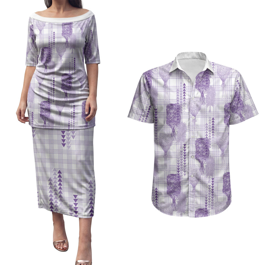 Aloha Hawaii Vintage Kahili Pa'a Lima Couples Matching Puletasi and Hawaiian Shirt Palaka Print Pastel Lavender LT7 Lavender - Polynesian Pride