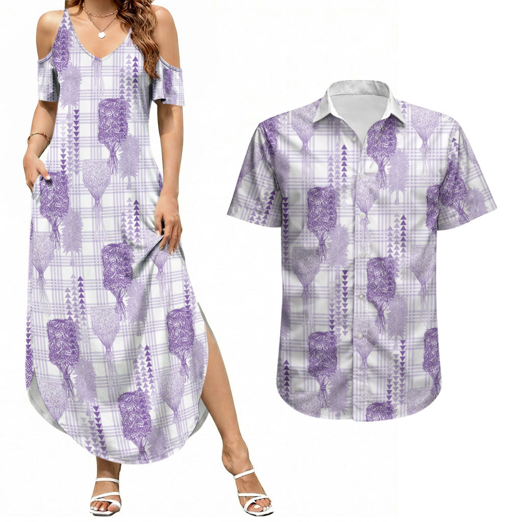 Aloha Hawaii Vintage Kahili Pa'a Lima Couples Matching Summer Maxi Dress and Hawaiian Shirt Palaka Print Pastel Lavender LT7 Lavender - Polynesian Pride