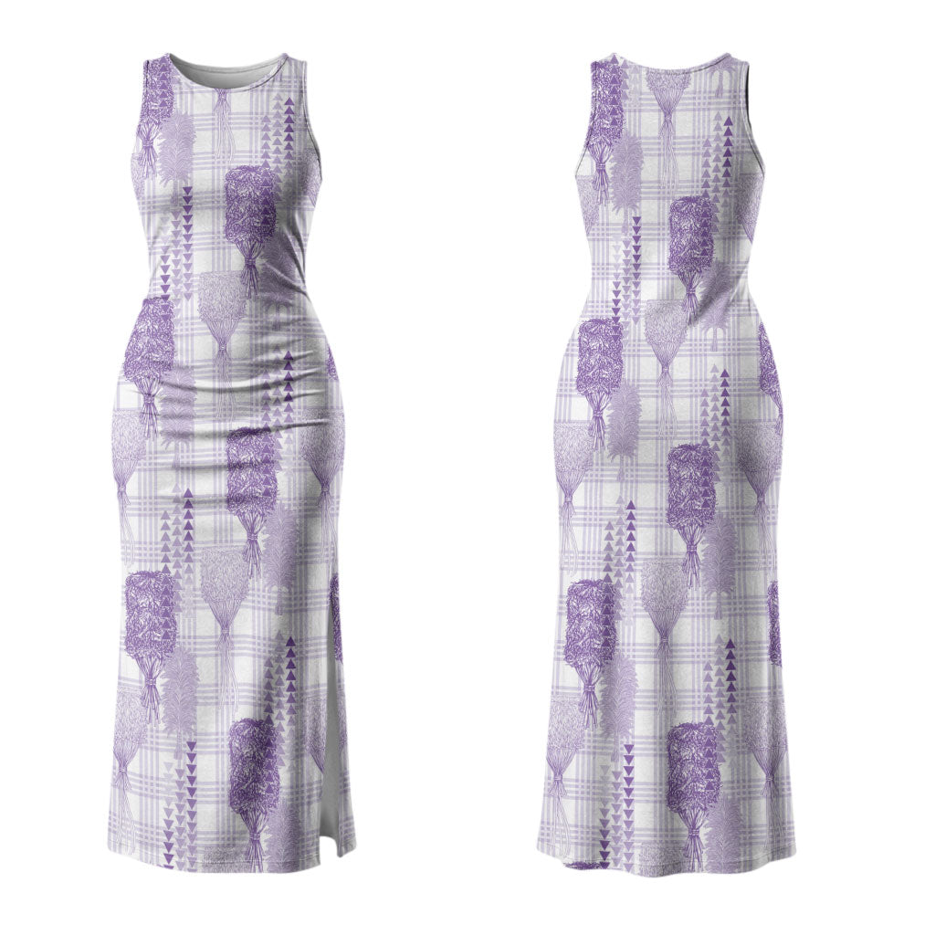 Aloha Hawaii Vintage Kahili Pa'a Lima Couples Matching Tank Maxi Dress and Hawaiian Shirt Palaka Print Pastel Lavender