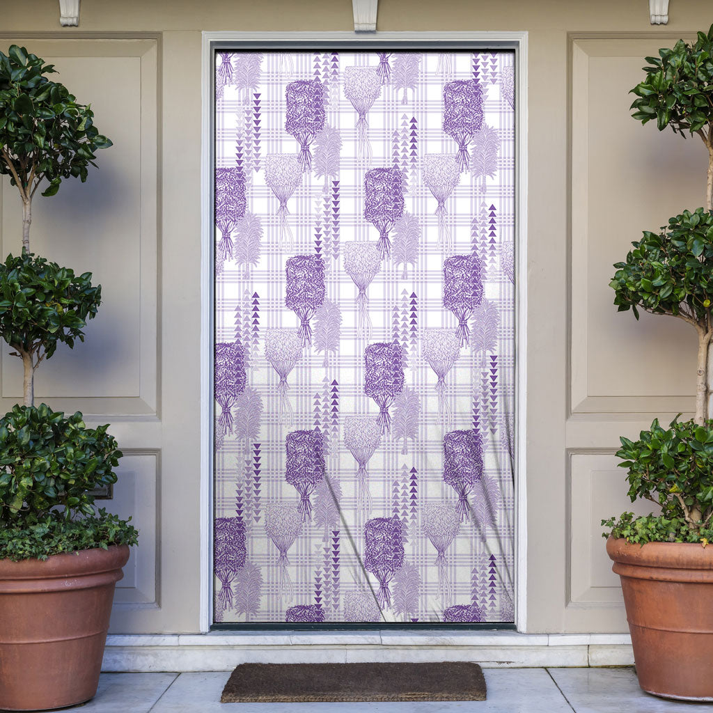 Aloha Hawaii Vintage Kahili Pa'a Lima Door Cover Palaka Print Pastel Lavender