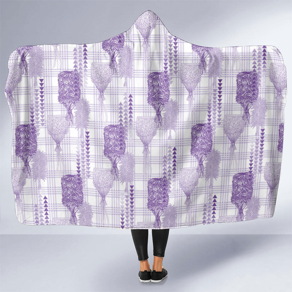 Aloha Hawaii Vintage Kahili Pa'a Lima Hooded Blanket Palaka Print Pastel Lavender