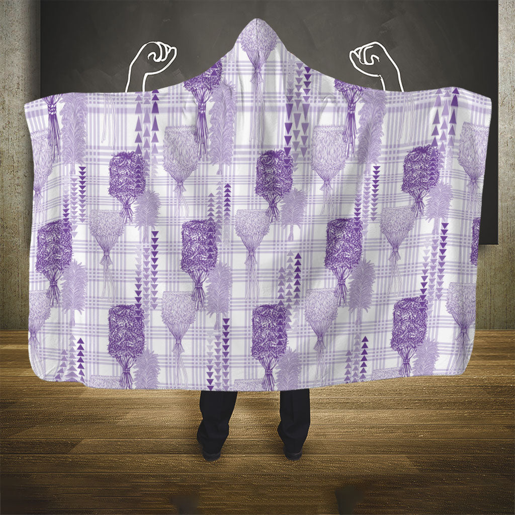 Aloha Hawaii Vintage Kahili Pa'a Lima Hooded Blanket Palaka Print Pastel Lavender
