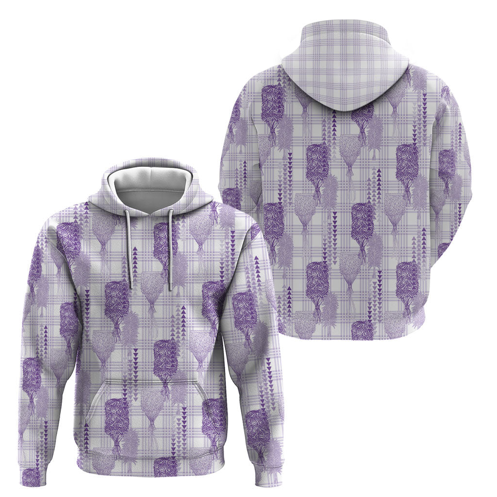 Aloha Hawaii Vintage Kahili Pa'a Lima Hoodie Palaka Print Pastel Lavender