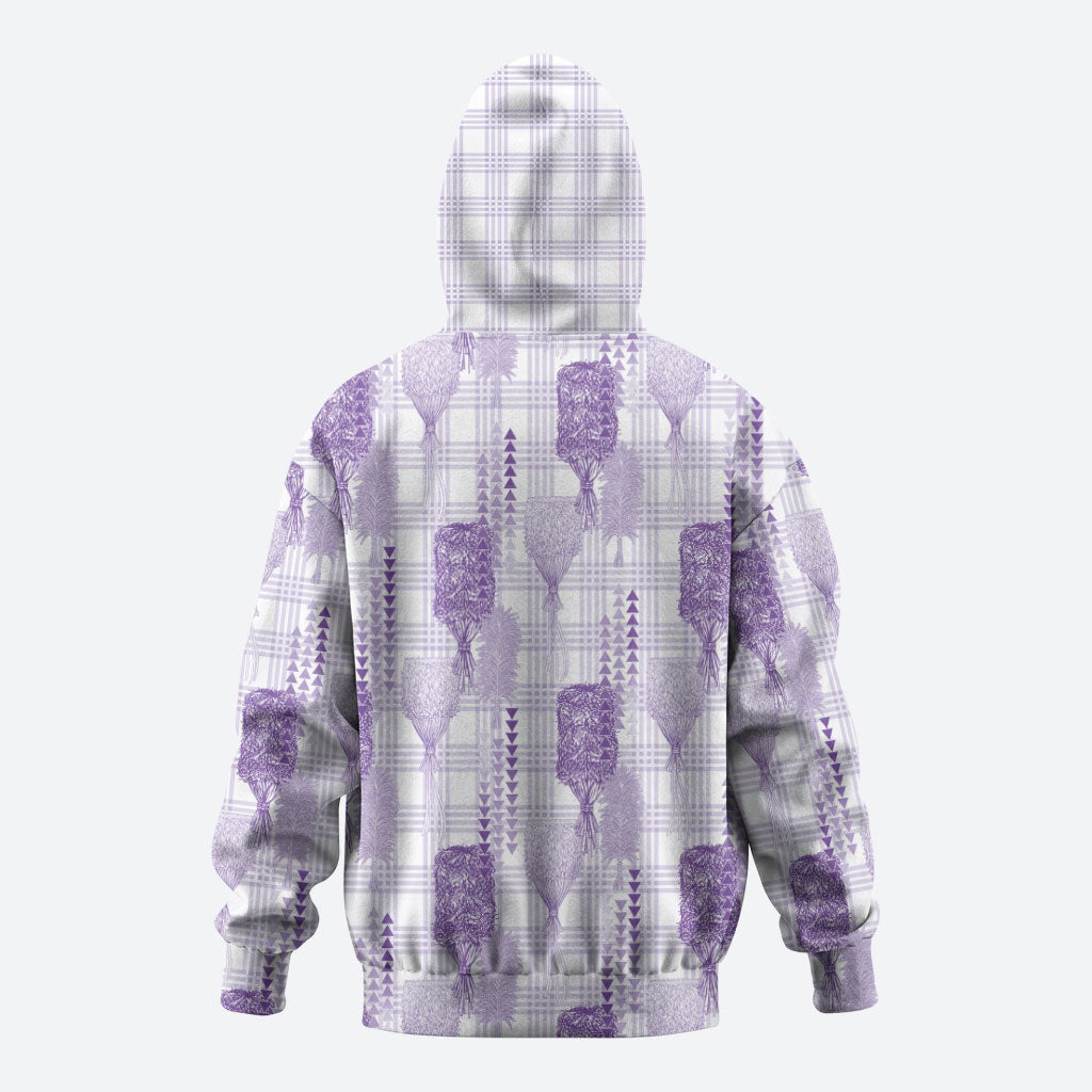 Aloha Hawaii Vintage Kahili Pa'a Lima Hoodie Palaka Print Pastel Lavender
