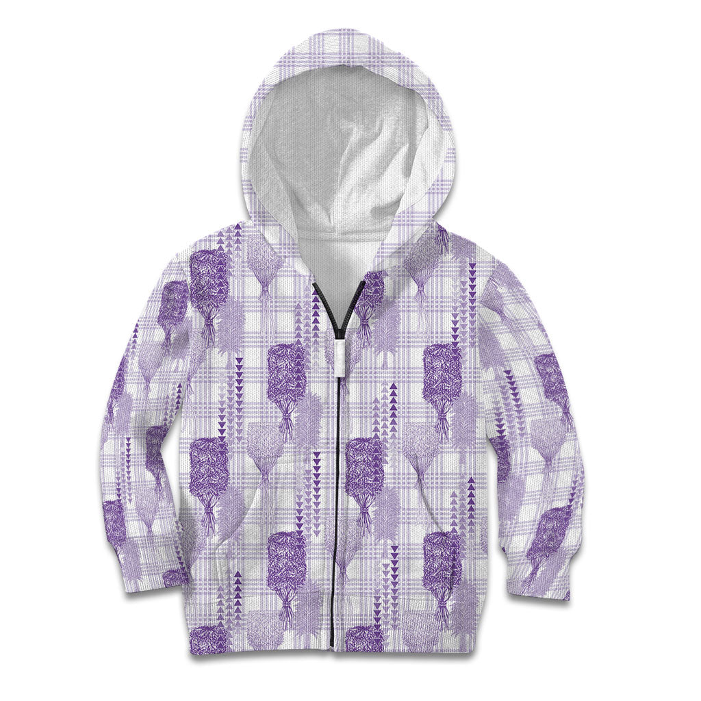 Aloha Hawaii Vintage Kahili Pa'a Lima Kid Hoodie Palaka Print Pastel Lavender