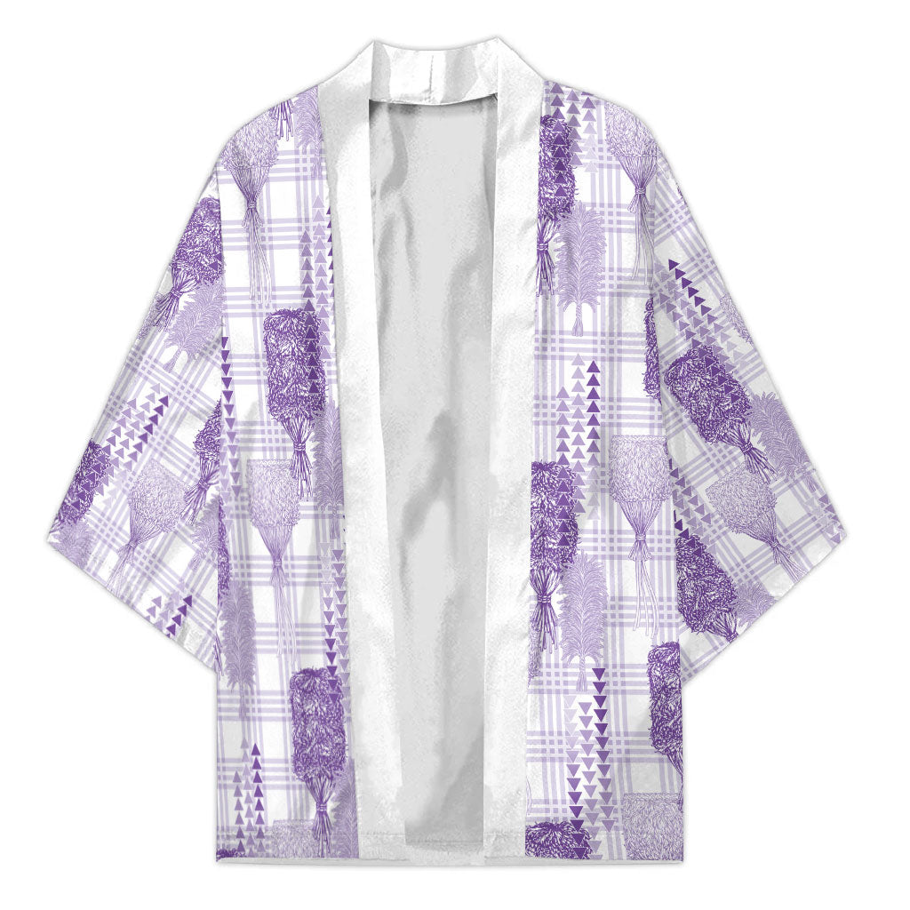 Aloha Hawaii Vintage Kahili Pa'a Lima Kimono Palaka Print Pastel Lavender LT7 Unisex Lavender - Polynesian Pride