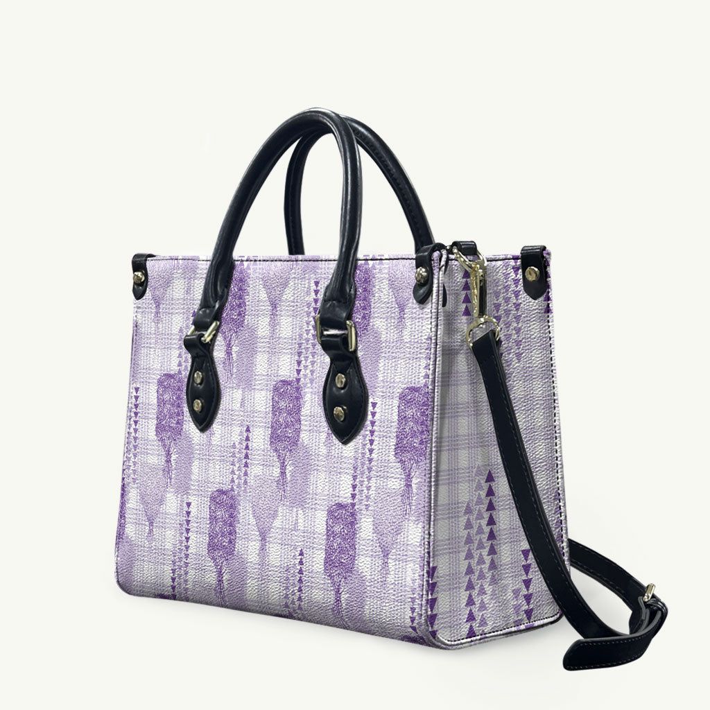 Aloha Hawaii Vintage Kahili Pa'a Lima Leather Bag Palaka Print Pastel Lavender LT7 Lavender - Polynesian Pride