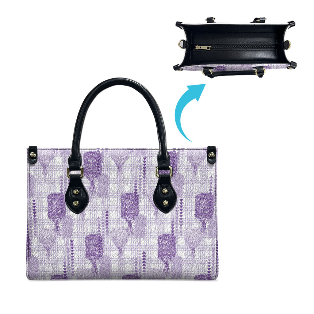 Aloha Hawaii Vintage Kahili Pa'a Lima Leather Bag Palaka Print Pastel Lavender