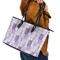 Aloha Hawaii Vintage Kahili Pa'a Lima Leather Tote Bag Palaka Print Pastel Lavender