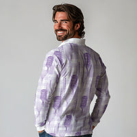 Aloha Hawaii Vintage Kahili Pa'a Lima Long Sleeve Polo Shirt Palaka Print Pastel Lavender