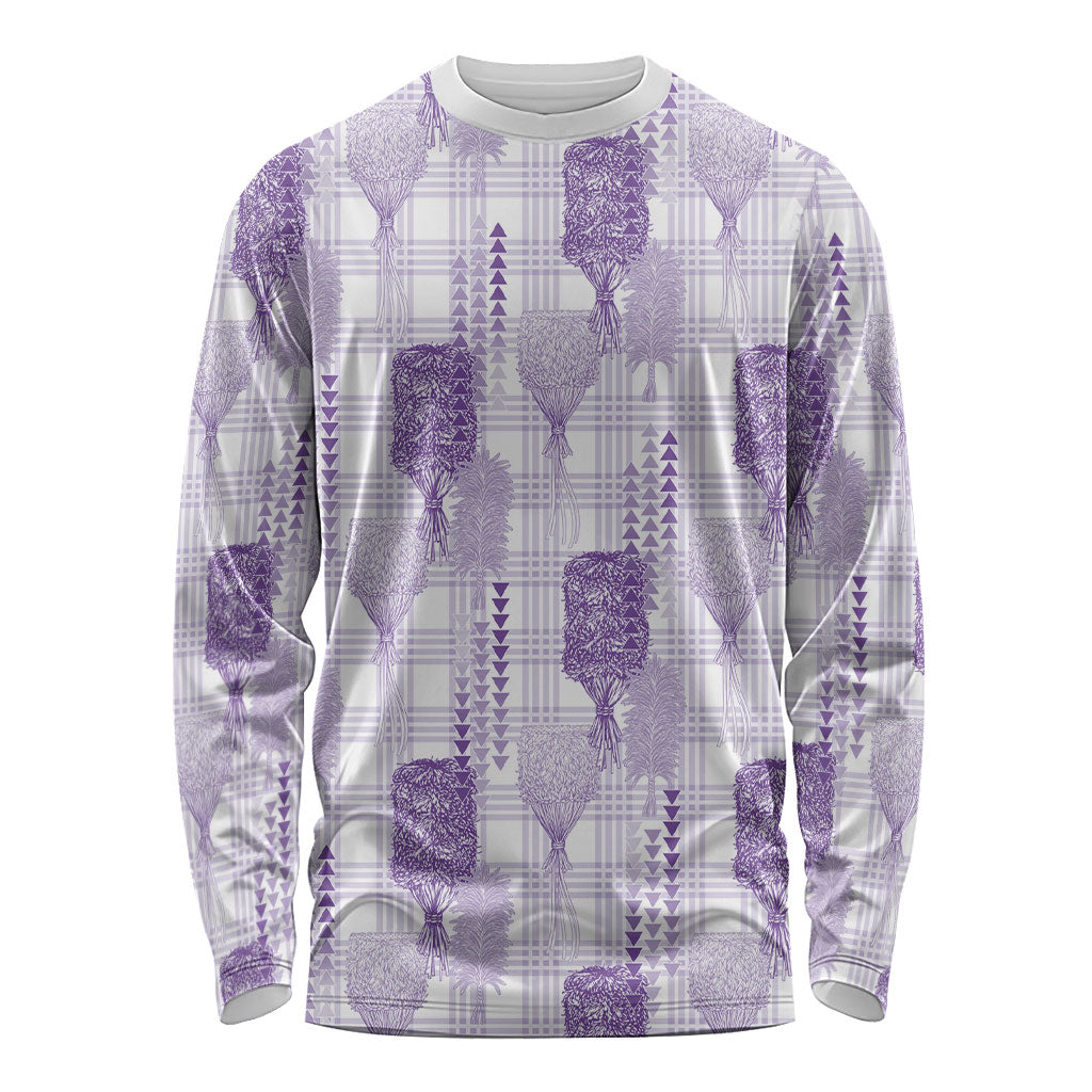 Aloha Hawaii Vintage Kahili Pa'a Lima Long Sleeve Shirt Palaka Print Pastel Lavender LT7 Unisex Lavender - Polynesian Pride