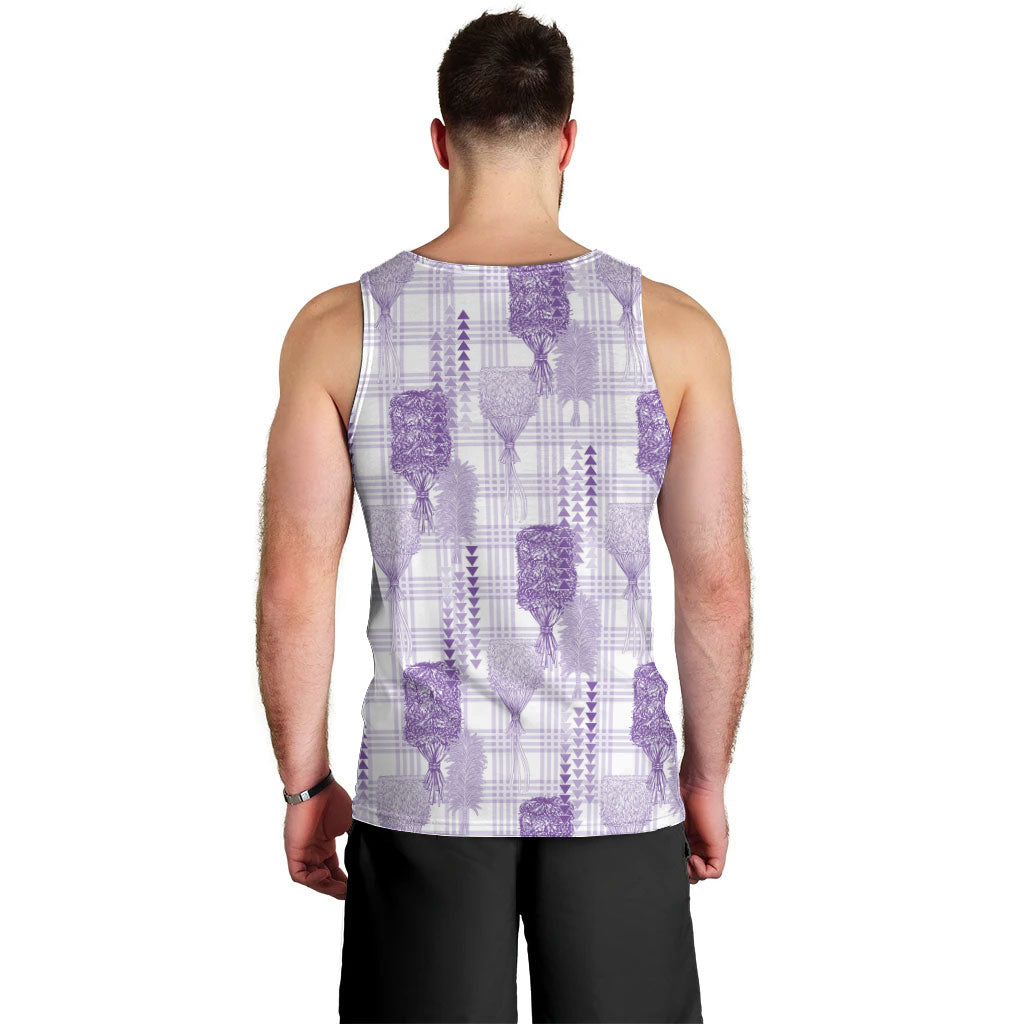 Aloha Hawaii Vintage Kahili Pa'a Lima Men Tank Top Palaka Print Pastel Lavender