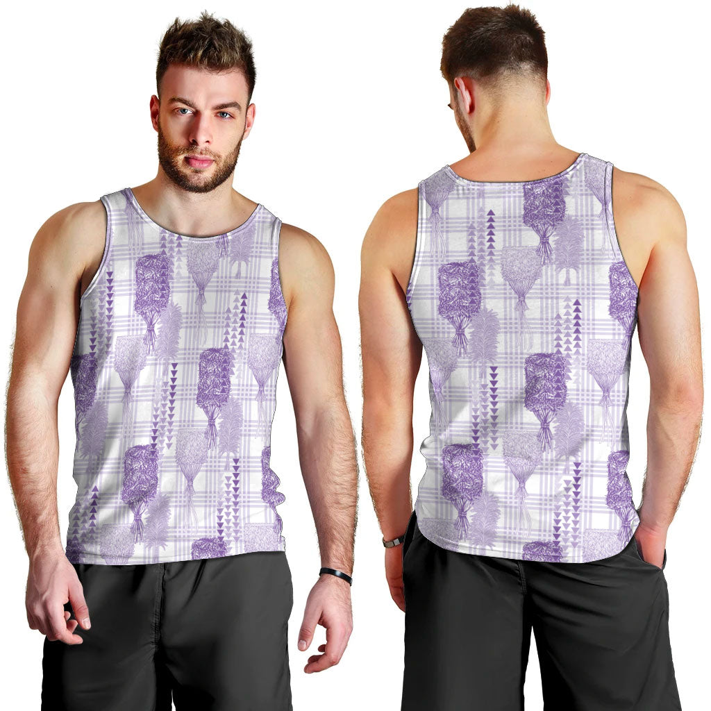 Aloha Hawaii Vintage Kahili Pa'a Lima Men Tank Top Palaka Print Pastel Lavender
