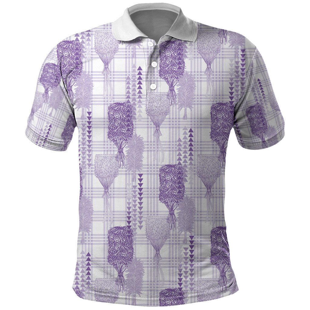 Aloha Hawaii Vintage Kahili Pa'a Lima Polo Shirt Palaka Print Pastel Lavender