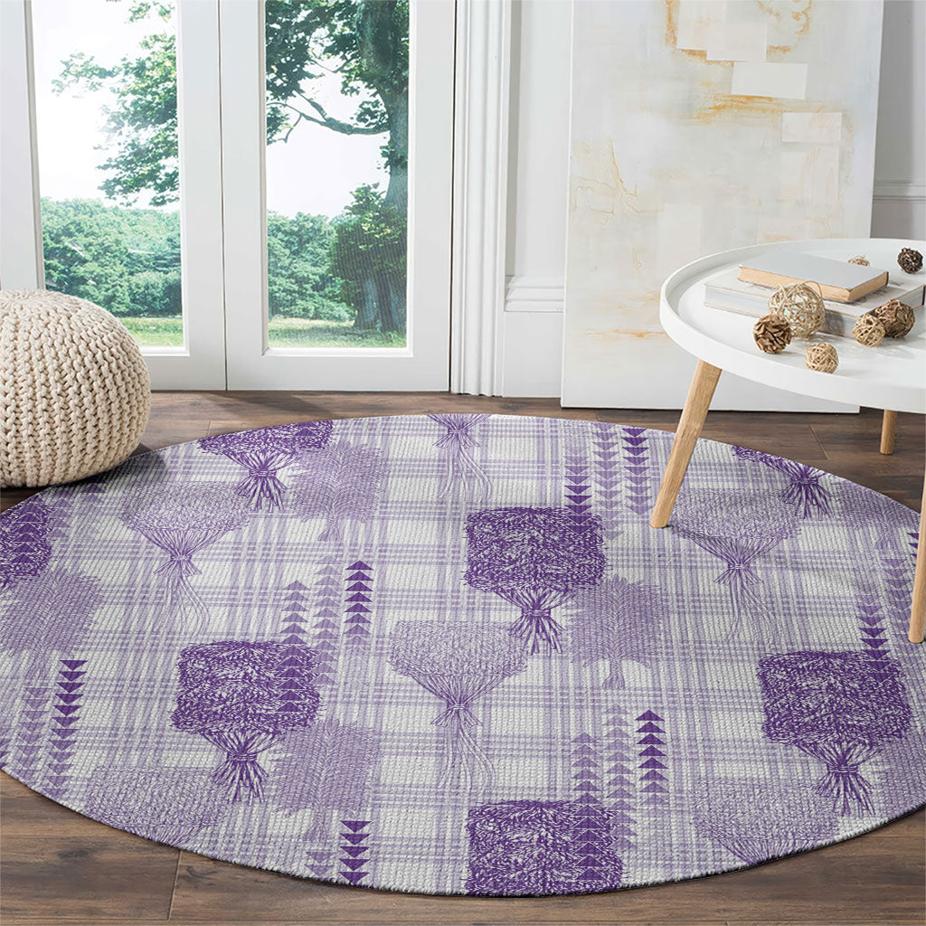 Aloha Hawaii Vintage Kahili Pa'a Lima Round Carpet Palaka Print Pastel Lavender