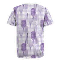 Aloha Hawaii Vintage Kahili Pa'a Lima Rugby Jersey Palaka Print Pastel Lavender