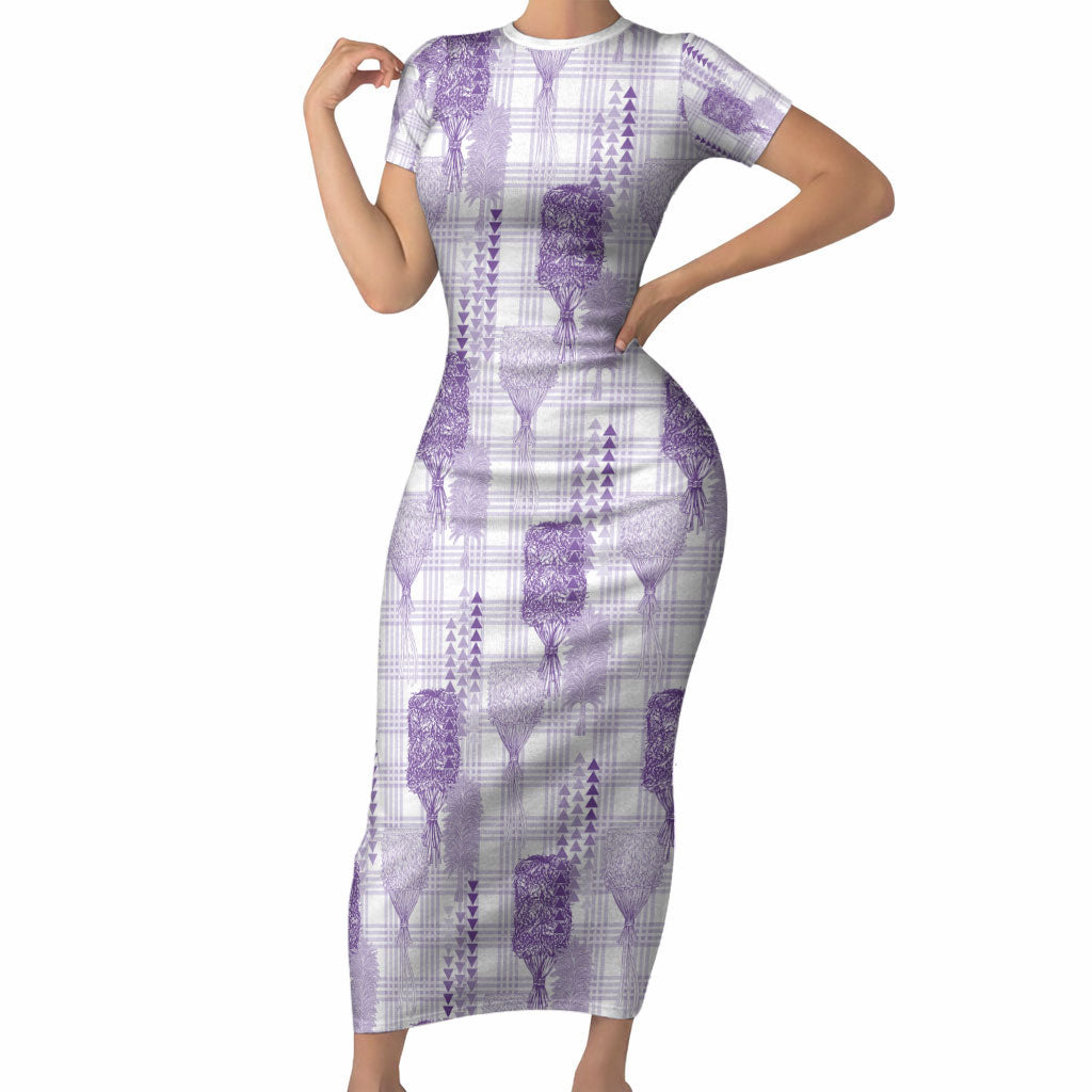 Aloha Hawaii Vintage Kahili Pa'a Lima Short Sleeve Bodycon Dress Palaka Print Pastel Lavender