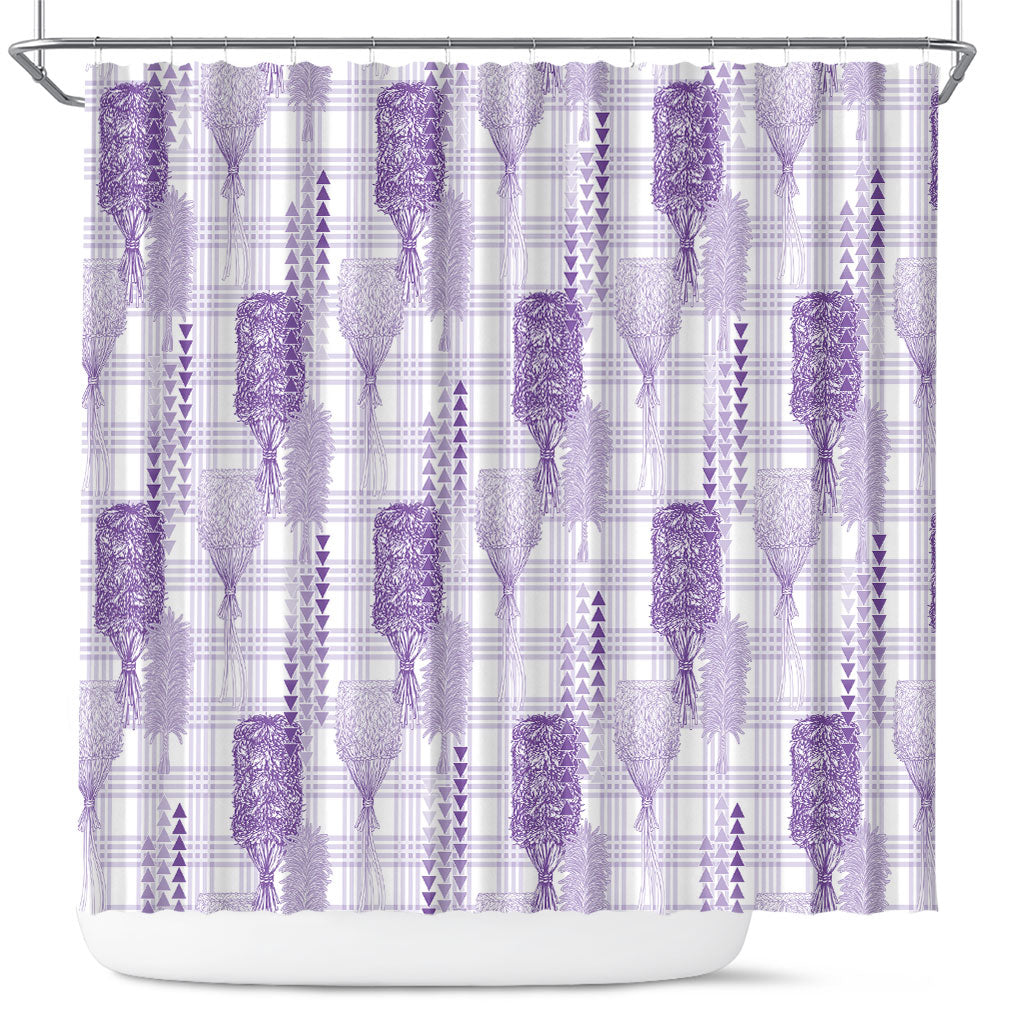 Aloha Hawaii Vintage Kahili Pa'a Lima Shower Curtain Palaka Print Pastel Lavender LT7 Lavender - Polynesian Pride