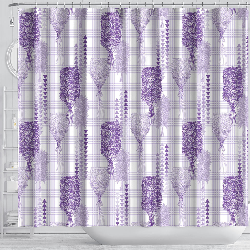 Aloha Hawaii Vintage Kahili Pa'a Lima Shower Curtain Palaka Print Pastel Lavender