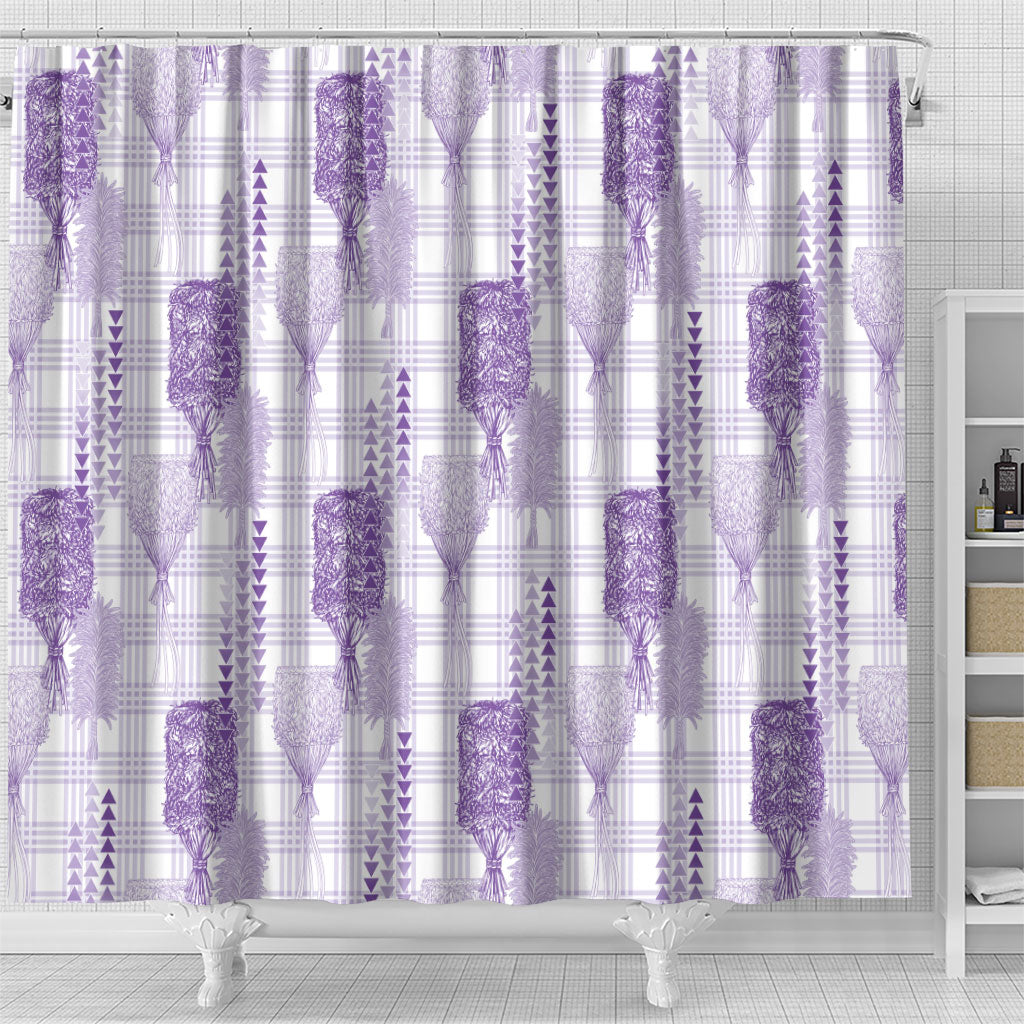 Aloha Hawaii Vintage Kahili Pa'a Lima Shower Curtain Palaka Print Pastel Lavender