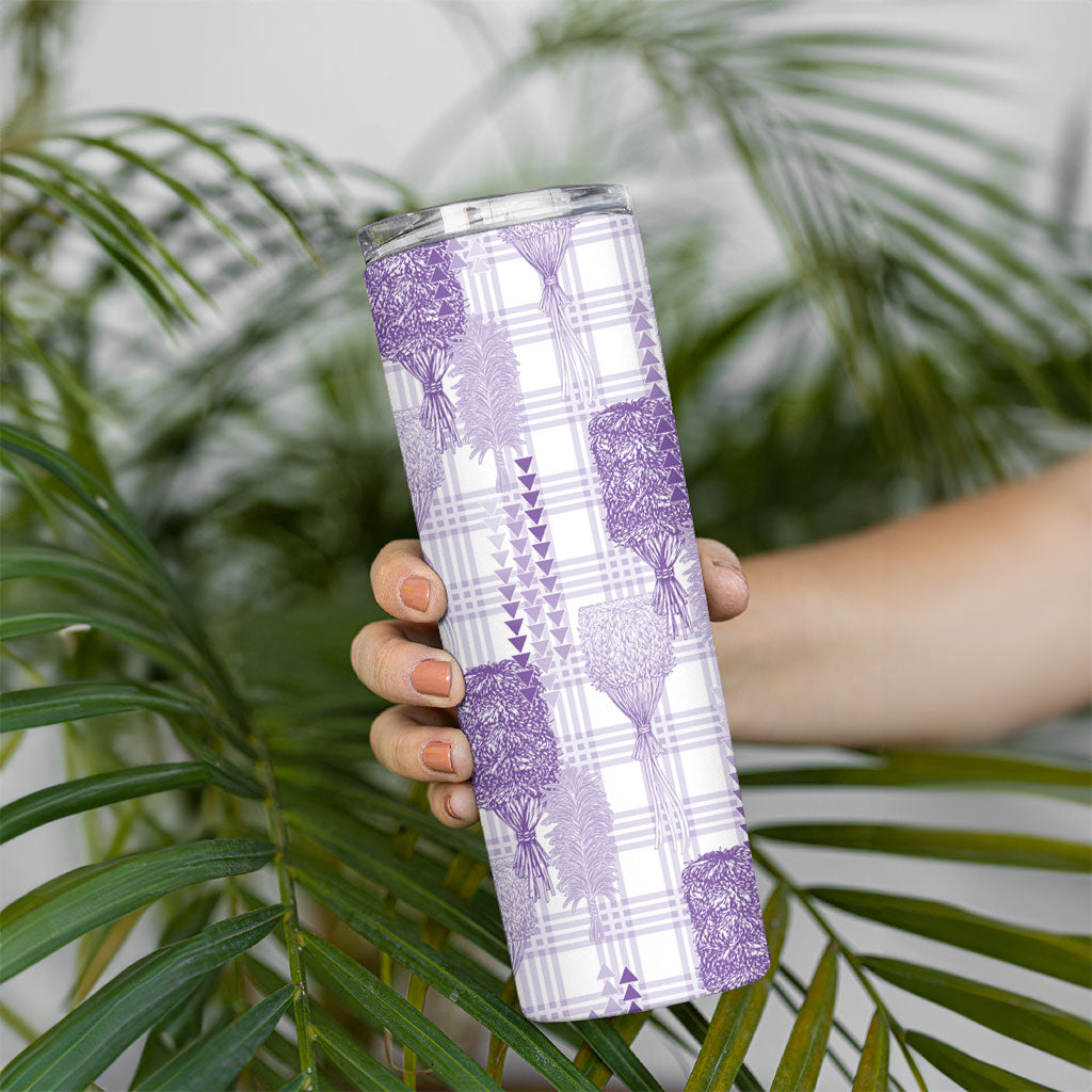 Aloha Hawaii Vintage Kahili Pa'a Lima Skinny Tumbler Palaka Print Pastel Lavender