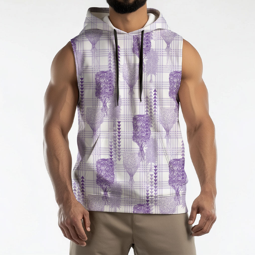 Aloha Hawaii Vintage Kahili Pa'a Lima Sleeveless Hoodie Palaka Print Pastel Lavender