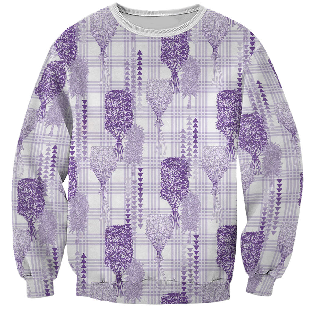 Aloha Hawaii Vintage Kahili Pa'a Lima Sweatshirt Palaka Print Pastel Lavender LT7 Unisex Lavender - Polynesian Pride