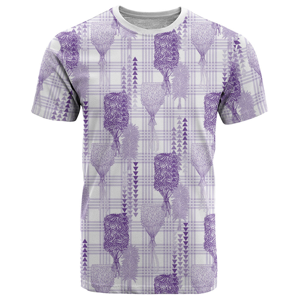 Aloha Hawaii Vintage Kahili Pa'a Lima T Shirt Palaka Print Pastel Lavender