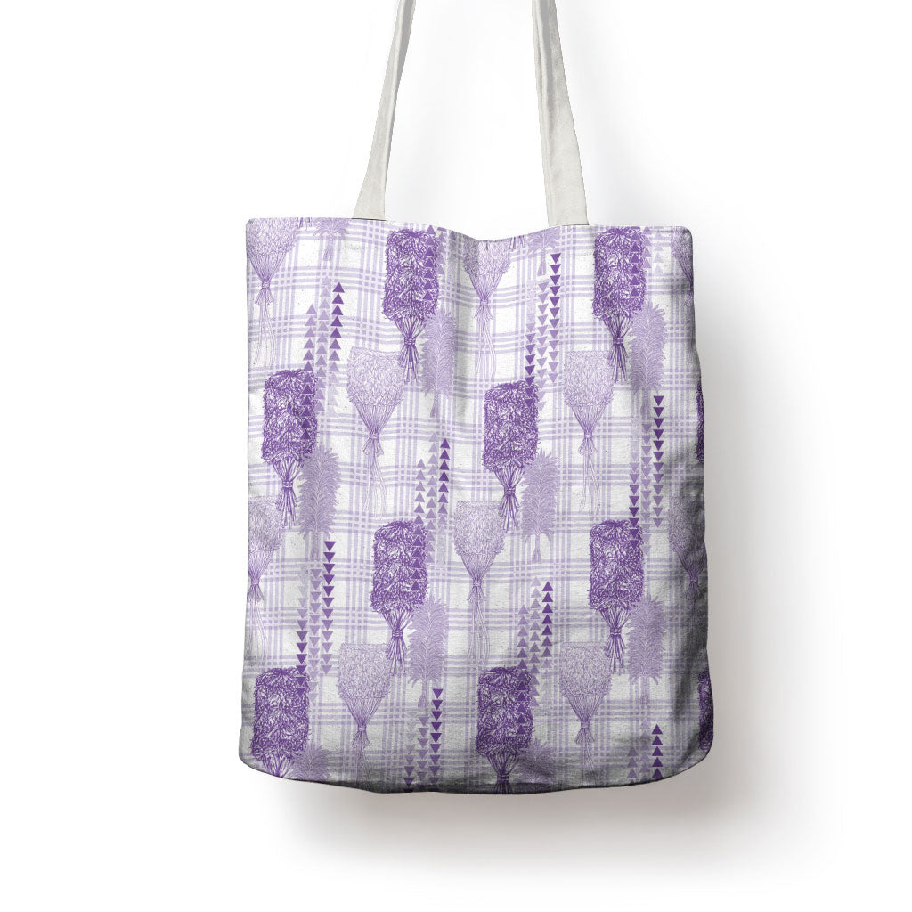 Aloha Hawaii Vintage Kahili Pa'a Lima Tote Bag Palaka Print Pastel Lavender